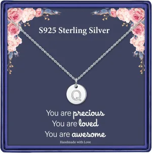 Hidepoo S925 Sterling Silver Disc Initial Necklaces for Girls Women, Dainty Double Sided Engraved Hammered Letter Necklace Sterling Silver Initial Necklaces for Girls Teen Girls Gifts Birthday Gifts