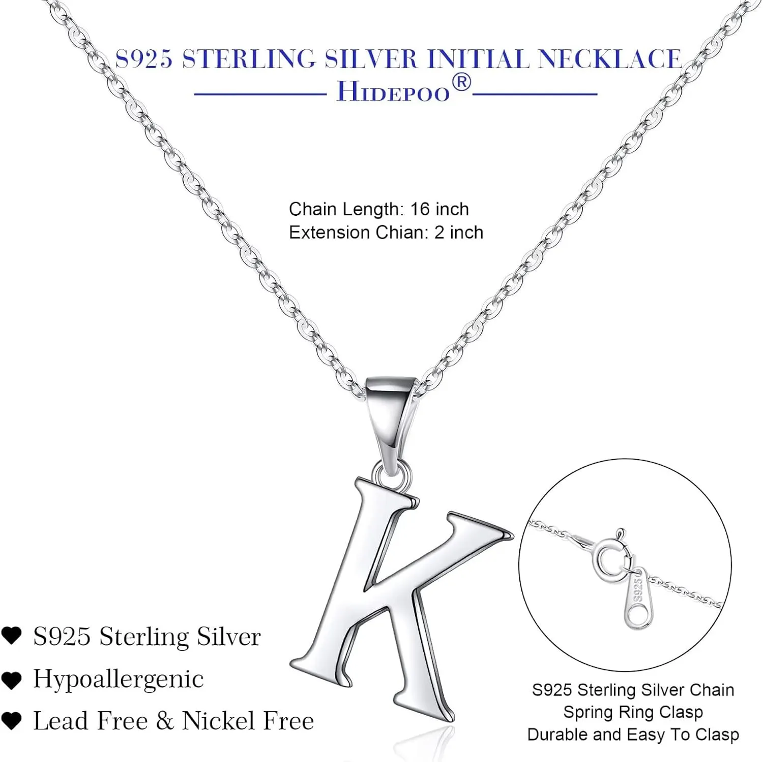 Hidepoo S925 Sterling Silver Initial Necklaces for Girls Women, Dainty Sterling Silver Initial Necklace for Women Girls Jewelry Birthday Gifts for Women Girls