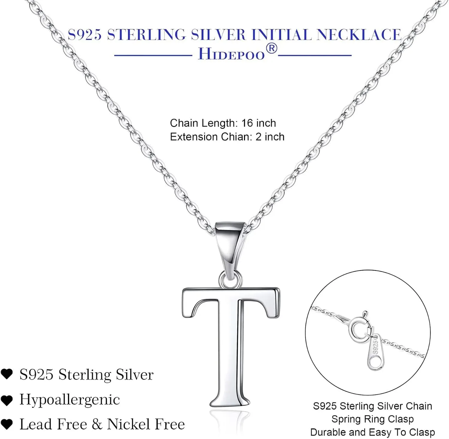Hidepoo S925 Sterling Silver Initial Necklaces for Girls Women, Dainty Sterling Silver Initial Necklace for Women Girls Jewelry Birthday Gifts for Women Girls