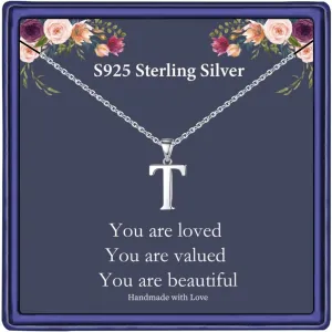 Hidepoo S925 Sterling Silver Initial Necklaces for Girls Women, Dainty Sterling Silver Initial Necklace for Women Girls Jewelry Birthday Gifts for Women Girls
