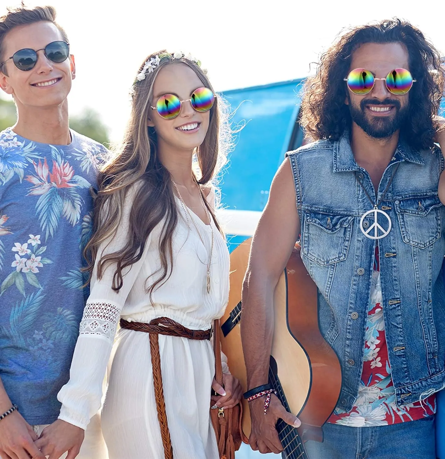 Hippie Dressing Accessory Set Hippie Glasses and Peace Sign Necklace