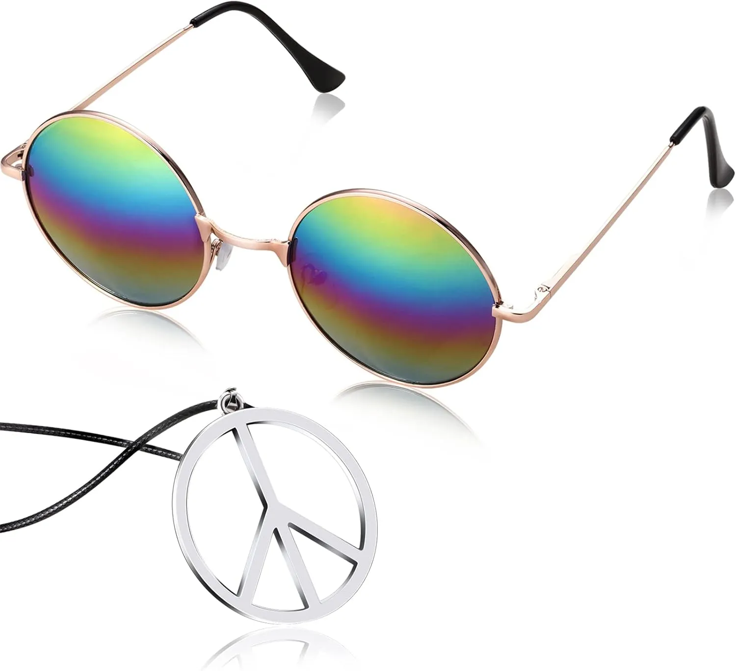 Hippie Dressing Accessory Set Hippie Glasses and Peace Sign Necklace