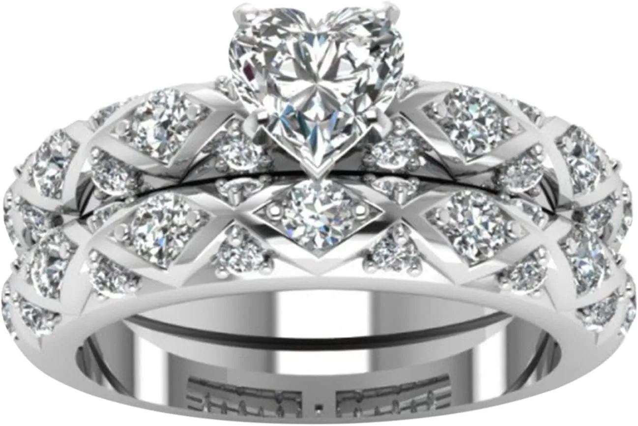 His Hers Couples Rings,Women's 2pc Gold Plated CZ Wedding Engagement Ring for Bridal Promise Ring For Women