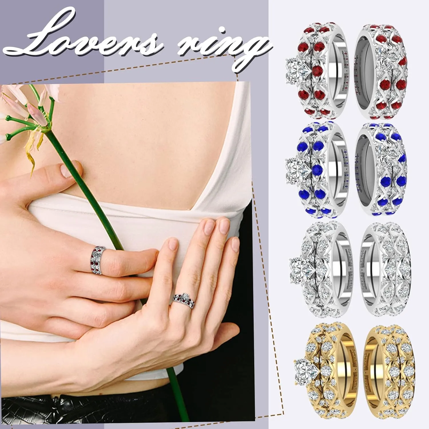 His Hers Couples Rings,Women's 2pc Gold Plated CZ Wedding Engagement Ring for Bridal Promise Ring For Women