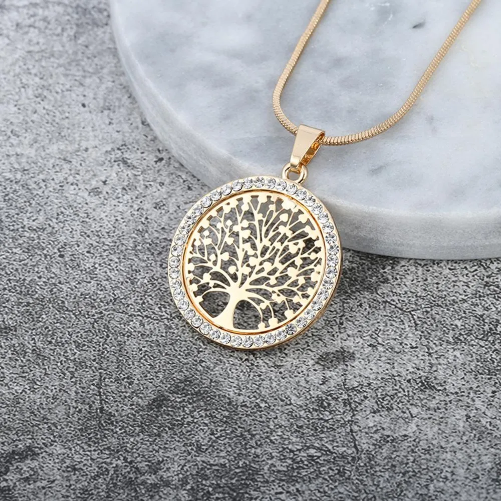 Hollow Out Tree of Life Studded Necklace