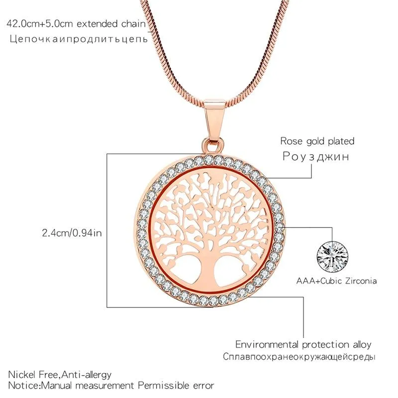 Hollow Out Tree of Life Studded Necklace