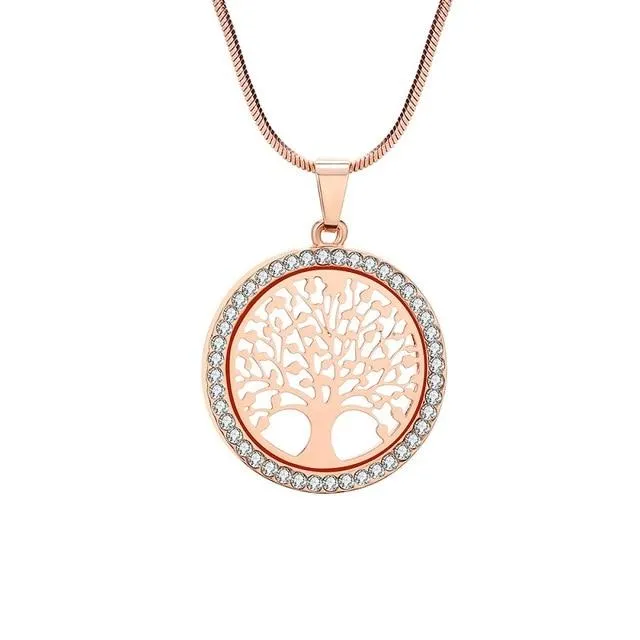 Hollow Out Tree of Life Studded Necklace