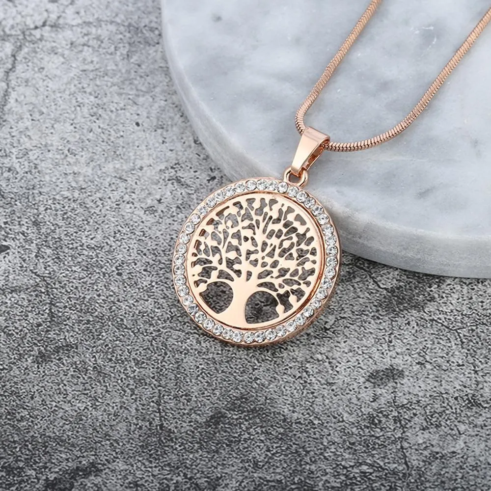 Hollow Out Tree of Life Studded Necklace