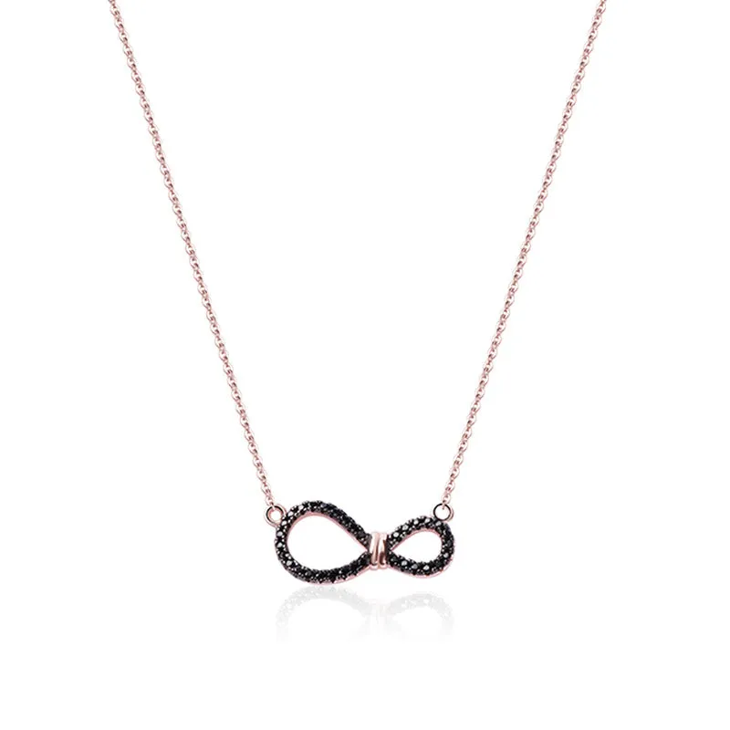 Hollow Zircon Bowknot Silver Necklace