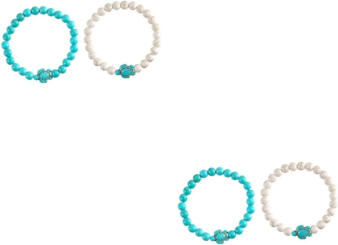 Homoyoyo Turquoise Bead Stretch Bracelet for Women Unique Turtle Design Wrist Jewelry Present for Birthdays