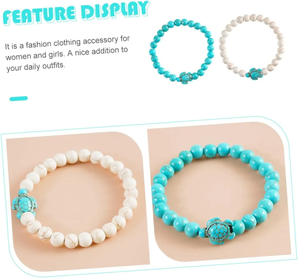 Homoyoyo Turquoise Bead Stretch Bracelet for Women Unique Turtle Design Wrist Jewelry Present for Birthdays
