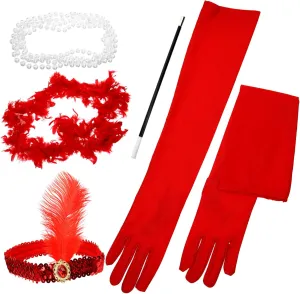Homoyoyo Vintage Headbands for Women 20s Headpiece Set Sequin Headband Pearl Necklace Gloves for 1920s Cosplay Prop
