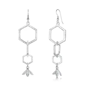 Honeycomb 3-link Dress Drop Earrings with Sterling Silver Bee