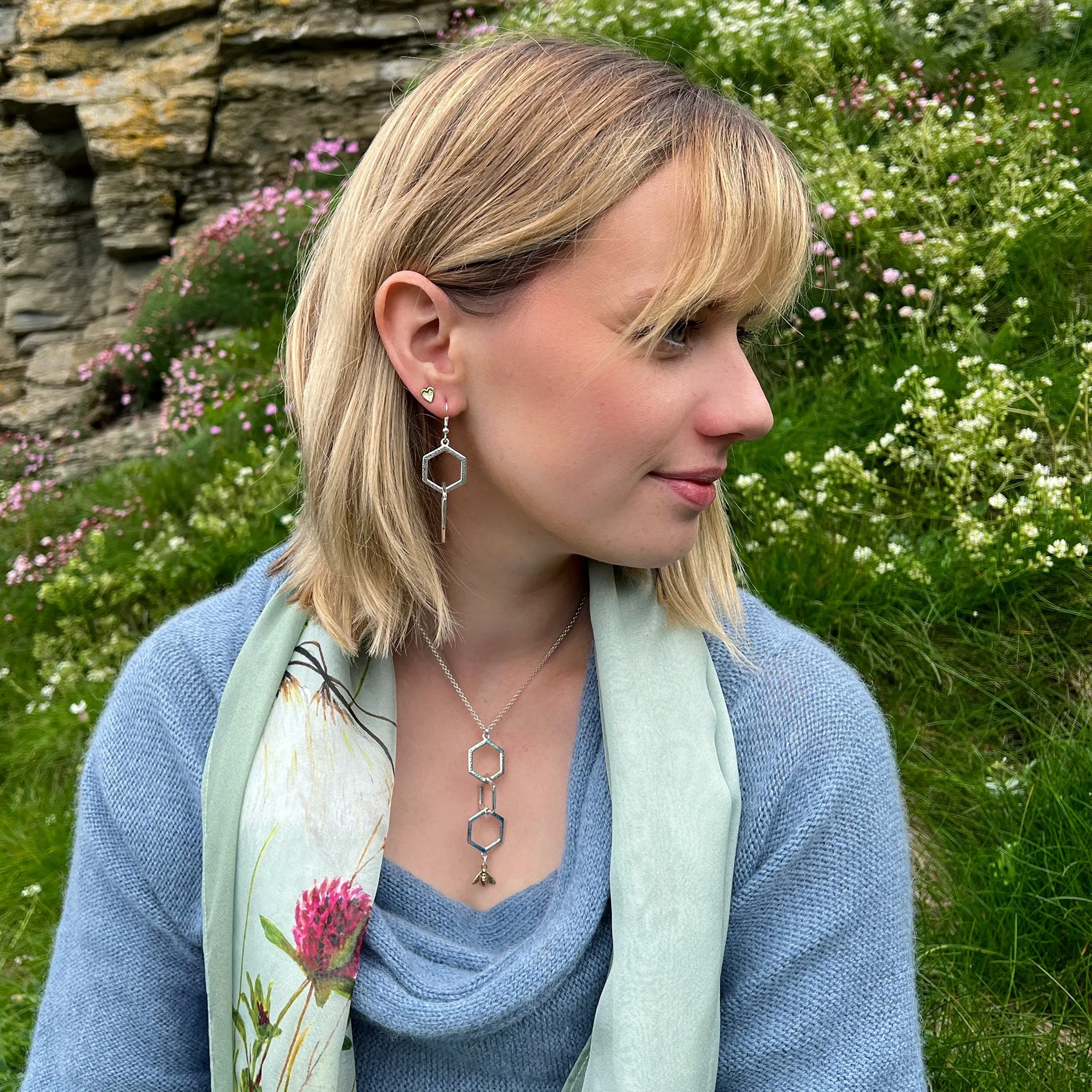 Honeycomb Double Link Drop Earrings in Sterling Silver