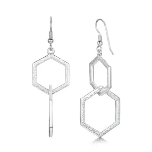 Honeycomb Double Link Drop Earrings in Sterling Silver