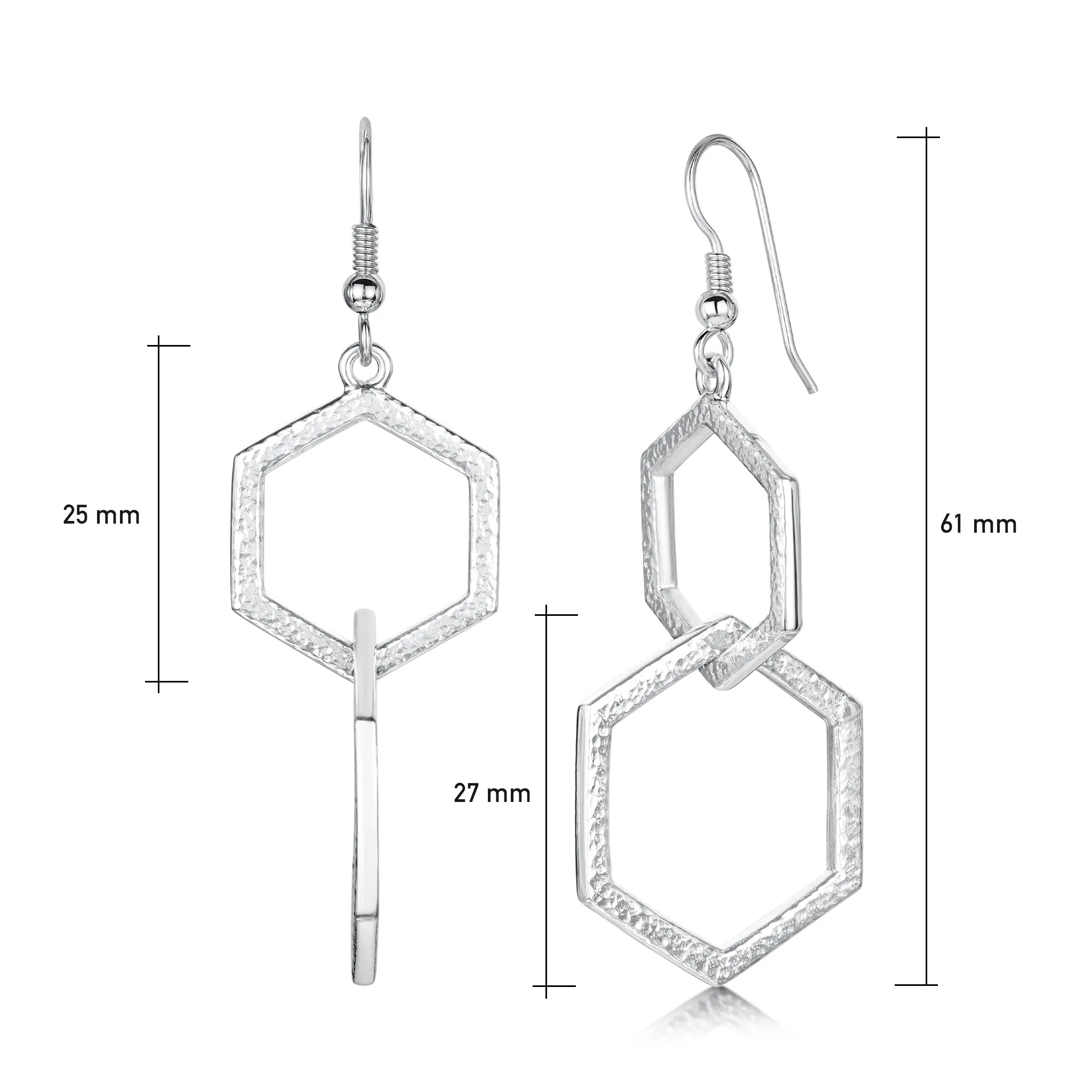 Honeycomb Double Link Drop Earrings in Sterling Silver