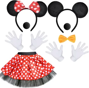 Humairc Mouse Costume, Mouse Tutu Skirt Headband with Mouse Ears Gloves Nose Bow Tie Bow Carnival Costume for Women Men, Halloween Theme Party Cosplay Carnival, QDUS006-2