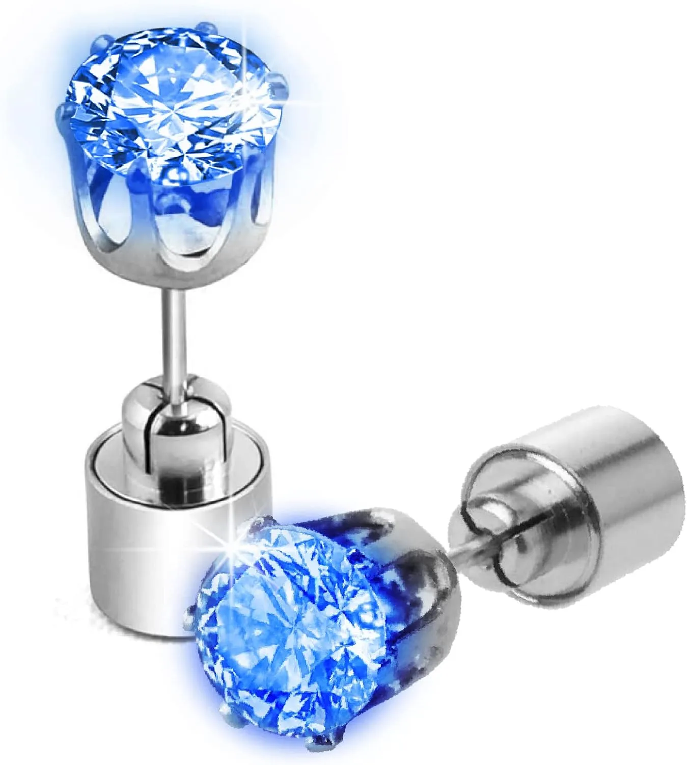 IC ICLOVER Stylish LED Earrings Glowing Light Up Diamond Crown Ear Pendant Stud Stainless for Wedding Rave Dance Party Night Out Birthday Anniversary Concert Decoration Present for Women Men -Blue