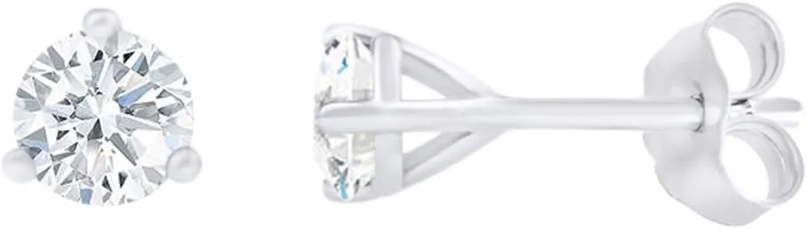 IGI Certified Round Lab Grown Diamond 3 Prong Stud Earrings In 14k Solid Gold (0.39 cttw,Light Blue Color,SI2-I1 Clarity)