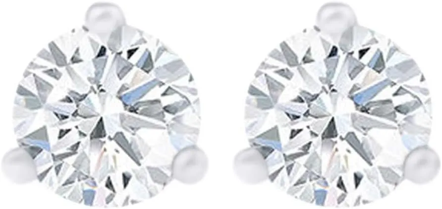 IGI Certified Round Lab Grown Diamond 3 Prong Stud Earrings In 14k Solid Gold (0.39 cttw,Light Blue Color,SI2-I1 Clarity)