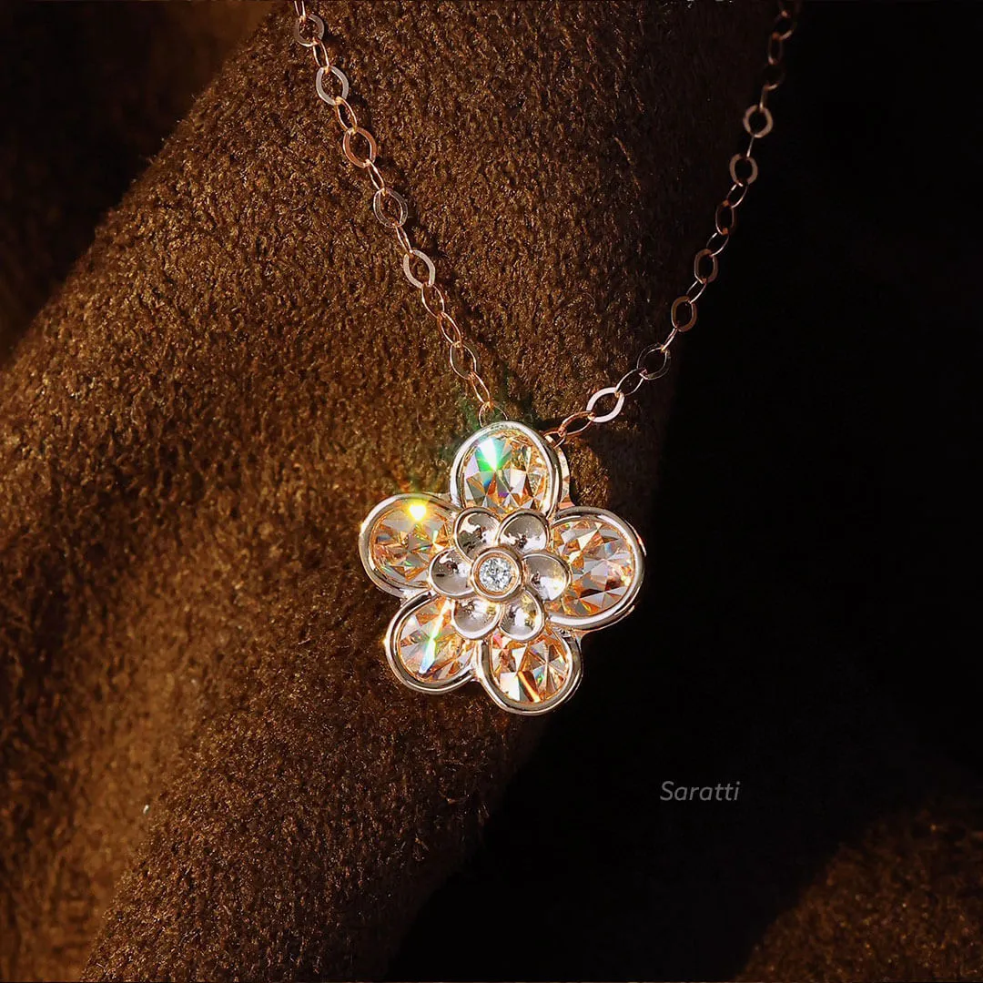Illusion Setting Floral Small Diamond Necklace