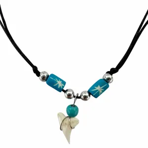 Imitation Resin Shark Tooth Pendant Necklace Wooden Beads Chain Mens Womens Childrens Jewellery