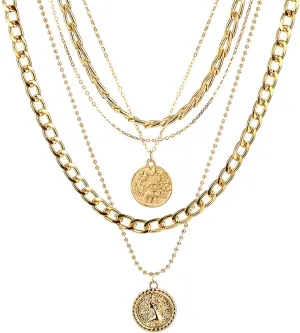 INENIMARTJ Chunky Gold Necklace for Women Gold Pirate Necklace Gold Layered Link Chain Choker Necklaces Punk 80s 90s Necklace Pirate Jewelry for Women Prom costume (A Coin)