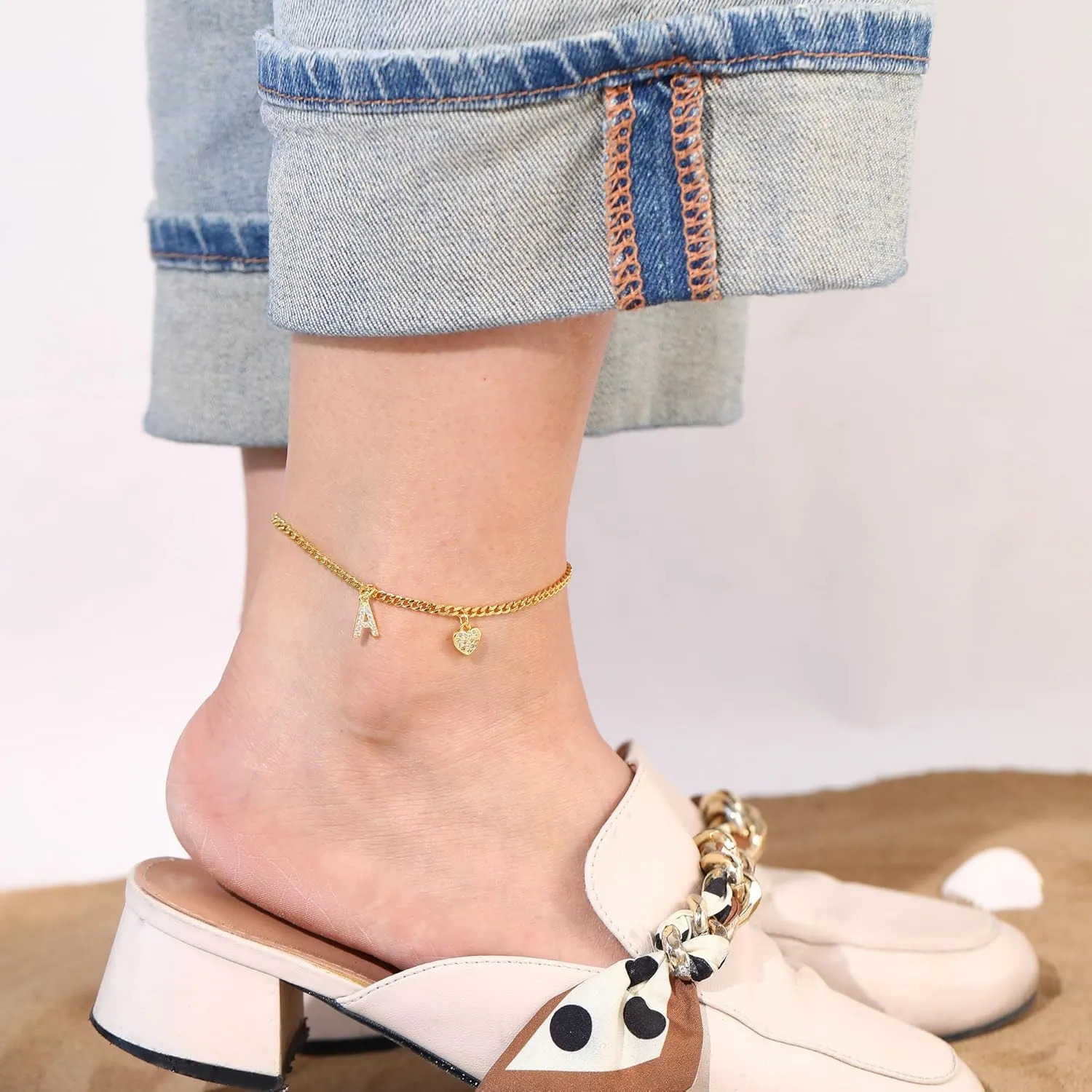 Initial Anklet, Ankle Bracelets for Women Valentines Day Gifts for Her Simple Gold Plated Anklet for Women with Heart Teen Girl Gifts Trendy Stuff Birthday Gifts for Women