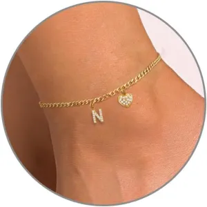 Initial Anklet, Ankle Bracelets for Women Valentines Day Gifts for Her Simple Gold Plated Anklet for Women with Heart Teen Girl Gifts Trendy Stuff Birthday Gifts for Women