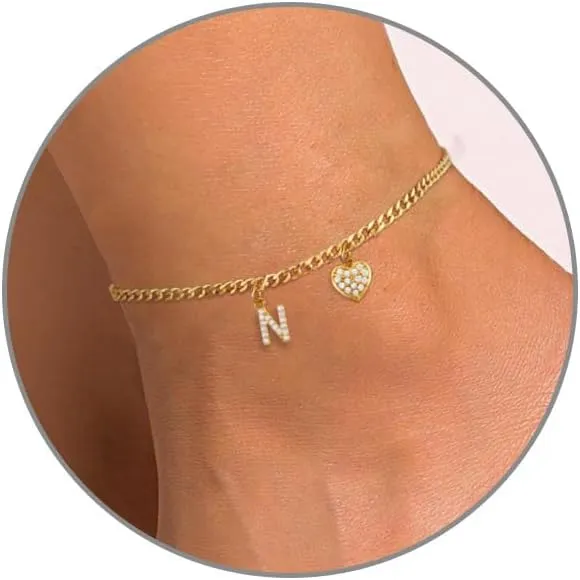 Initial Anklet, Ankle Bracelets for Women Valentines Day Gifts for Her Simple Gold Plated Anklet for Women with Heart Teen Girl Gifts Trendy Stuff Birthday Gifts for Women