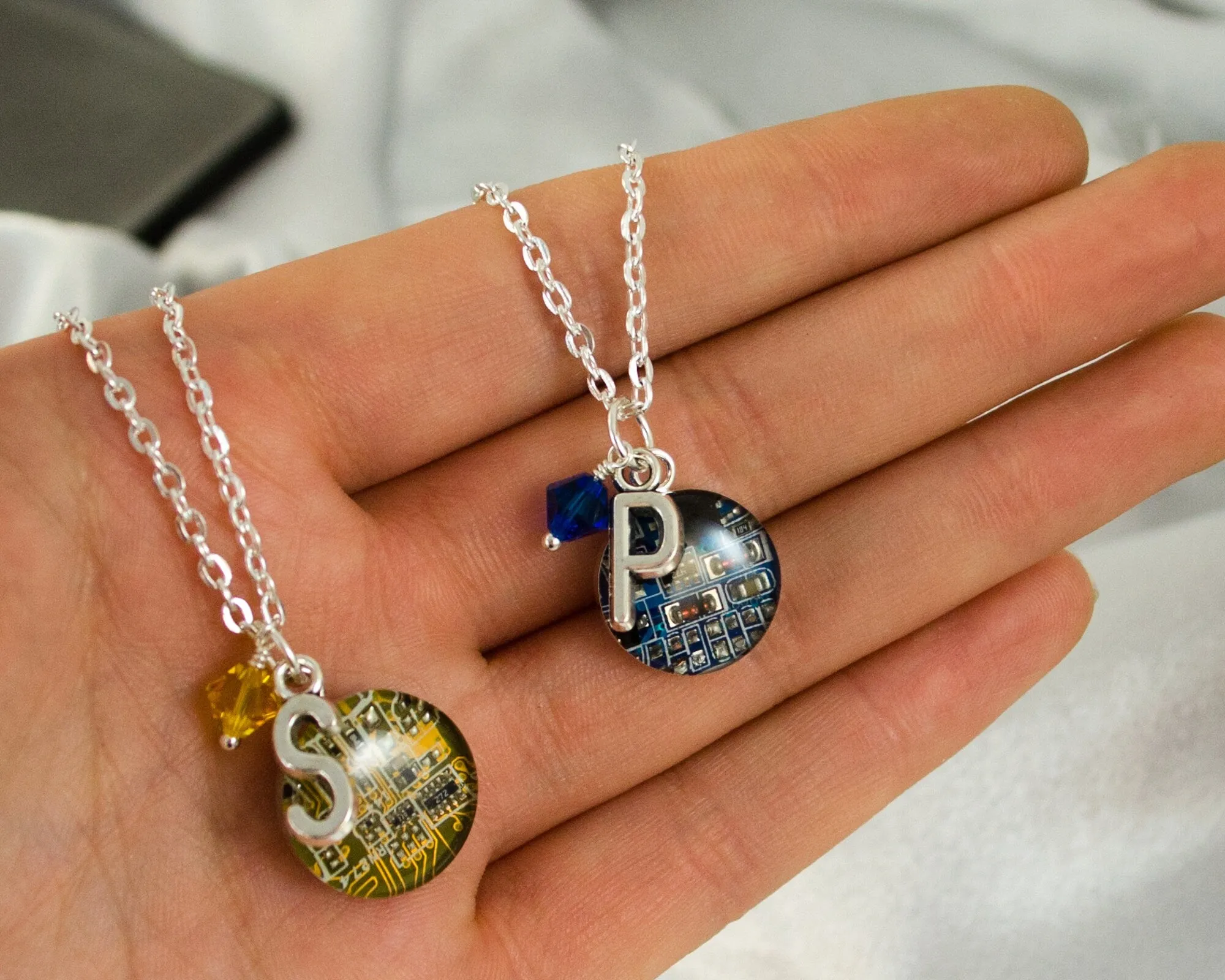 Initial   Circuit Board Charm Necklace