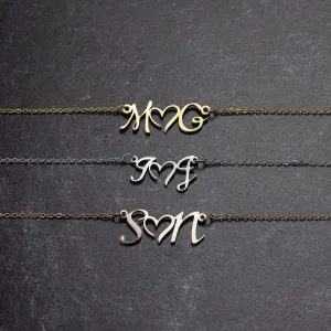 Initial Double Heart Necklace-FREE SHIPPING