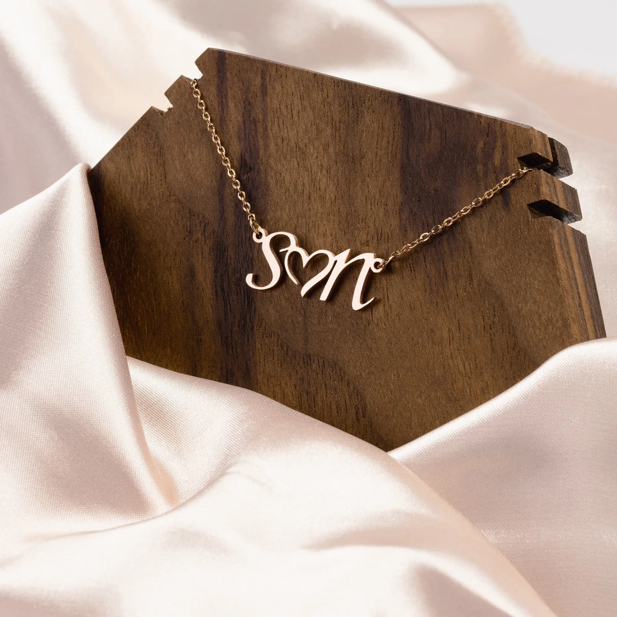 Initial Double Heart Necklace-FREE SHIPPING