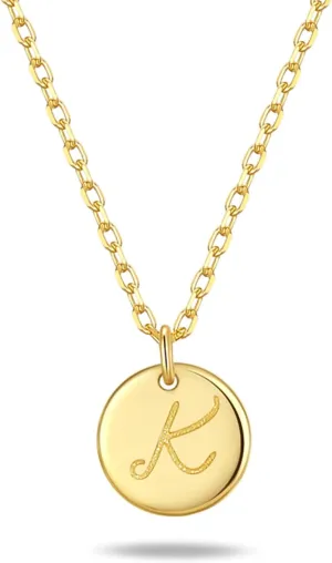 Initial Necklaces for Women 925 Sterling Silver Necklaces Dainty Letter Round Coin Disc Pendant Gold Silver Necklace Trendy Jewelry