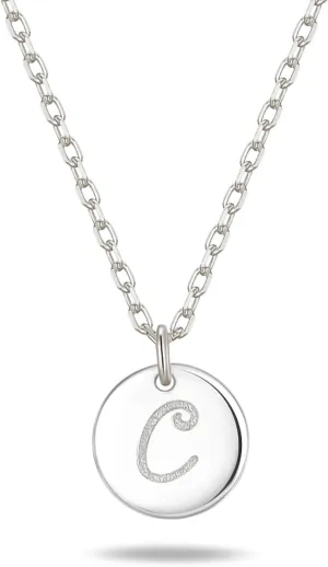Initial Necklaces for Women 925 Sterling Silver Necklaces Dainty Letter Round Coin Disc Pendant Gold Silver Necklace Trendy Jewelry