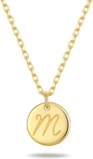 Initial Necklaces for Women 925 Sterling Silver Necklaces Dainty Letter Round Coin Disc Pendant Gold Silver Necklace Trendy Jewelry