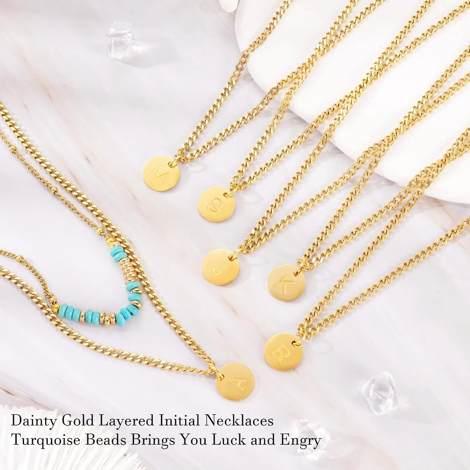 Initial Necklaces for Women Girls I Love You Morse Code Letter C Initial Necklace Gold Layered Necklaces for Women Jewelry Turquoise Beaded Choker Necklace Handmade Gift for Girlfriend