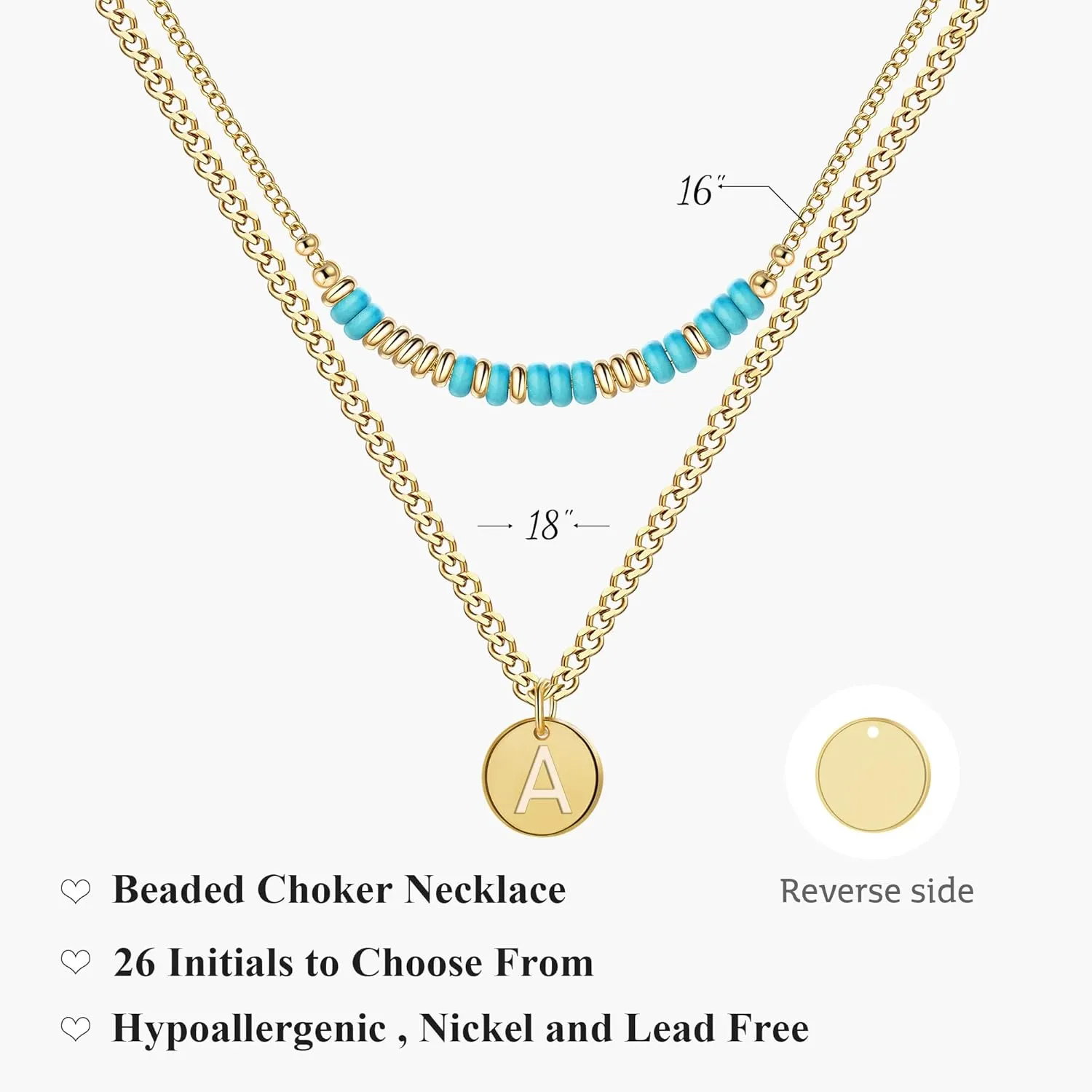Initial Necklaces for Women Girls I Love You Morse Code Letter C Initial Necklace Gold Layered Necklaces for Women Jewelry Turquoise Beaded Choker Necklace Handmade Gift for Girlfriend