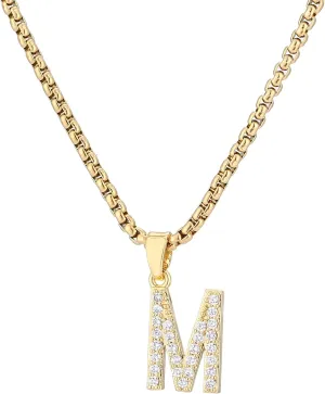 Initial Necklaces for Women Gold Plated Cubic Zirconia Chain Necklace Letter Pendant Initial Choker Necklace Gold Necklaces for Women