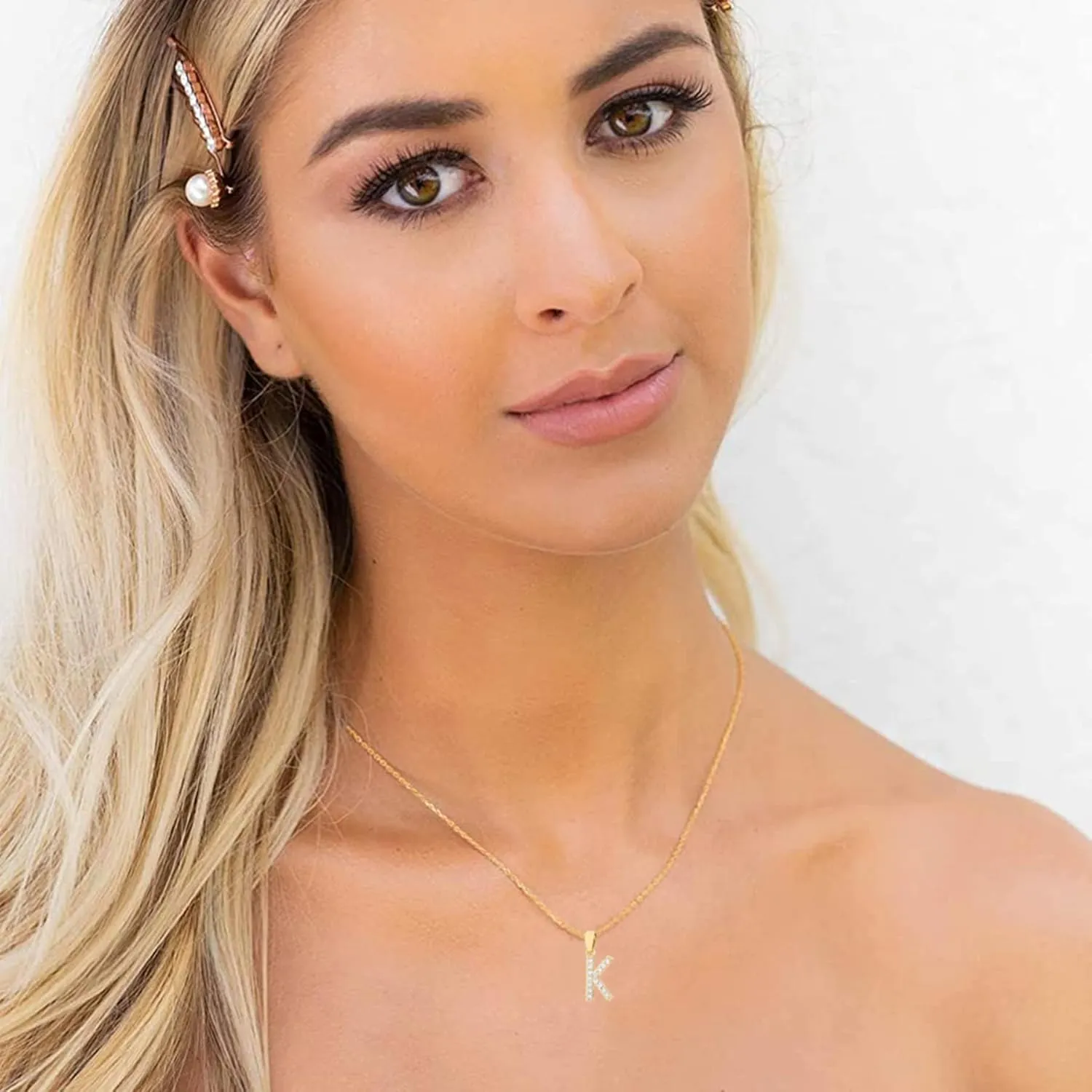 Initial Necklaces for Women Gold Plated Cubic Zirconia Chain Necklace Letter Pendant Initial Choker Necklace Gold Necklaces for Women
