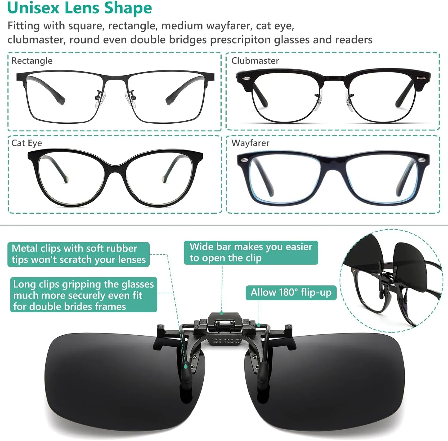IOHLNG Polarized Clip On Flip Up Sunglasses Over Prescription Glasses for Women and Men