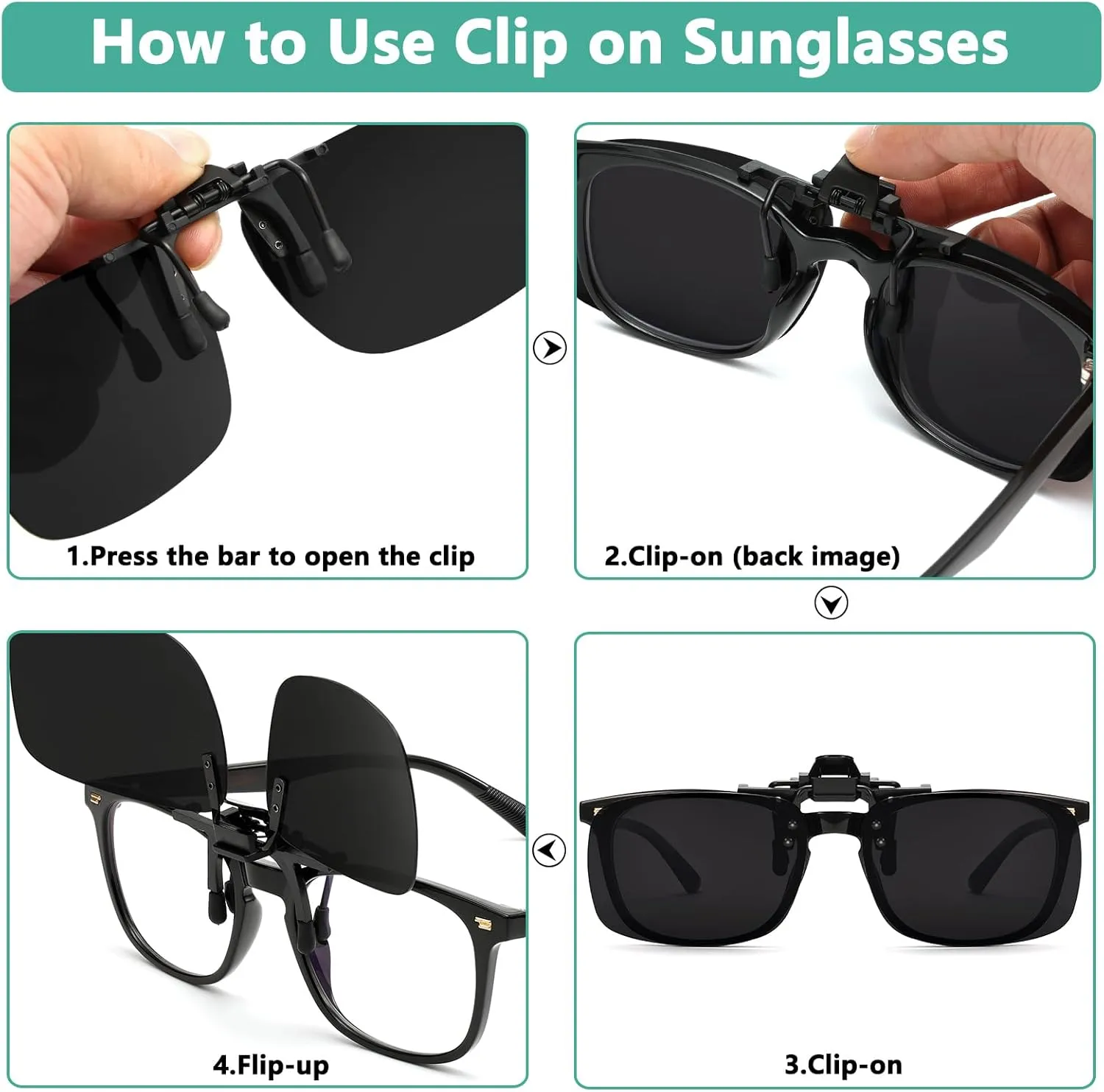 IOHLNG Polarized Clip On Flip Up Sunglasses Over Prescription Glasses for Women and Men