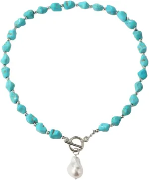 Irregular Natural Turquoise Necklace for Women Bohemian Baroque Pearl Pendant Necklace Colorful Beads Necklace for Women Jewelry