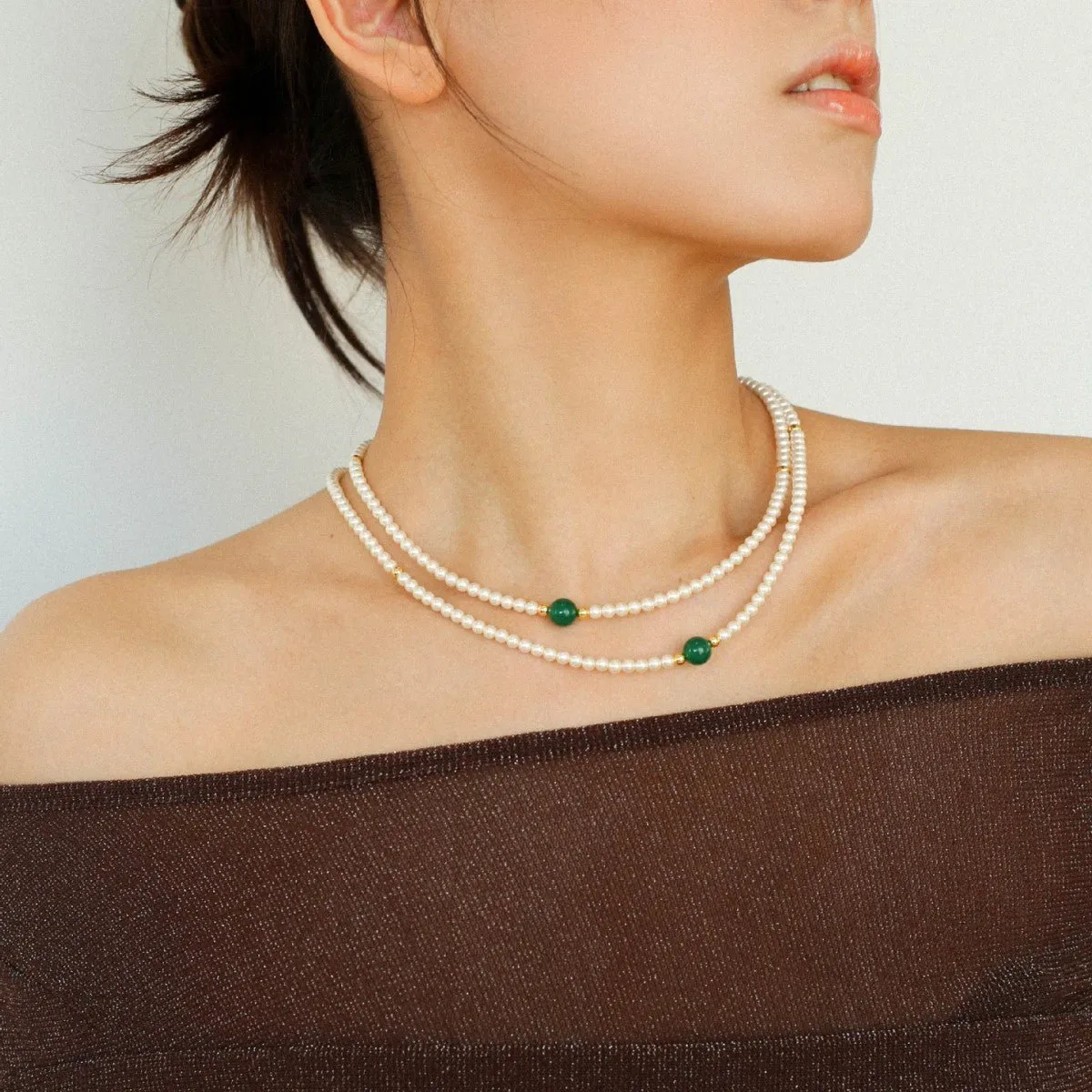 Jade Grace Green Agate Long Pearl Necklace