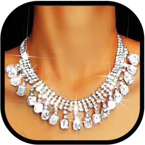 JEWEKY Colorful Rhinestone Neckalce Crystal Silver Necklaces for Women