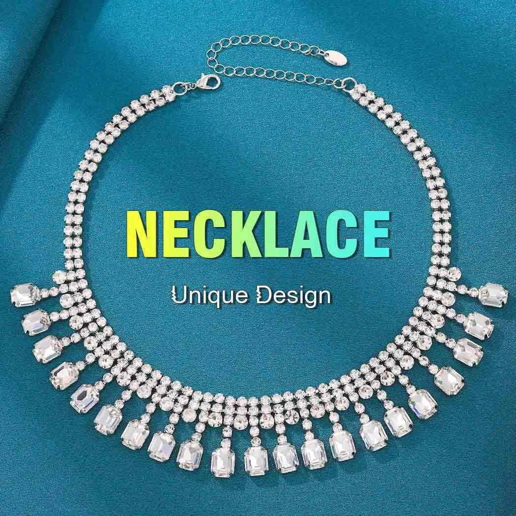 JEWEKY Colorful Rhinestone Neckalce Crystal Silver Necklaces for Women