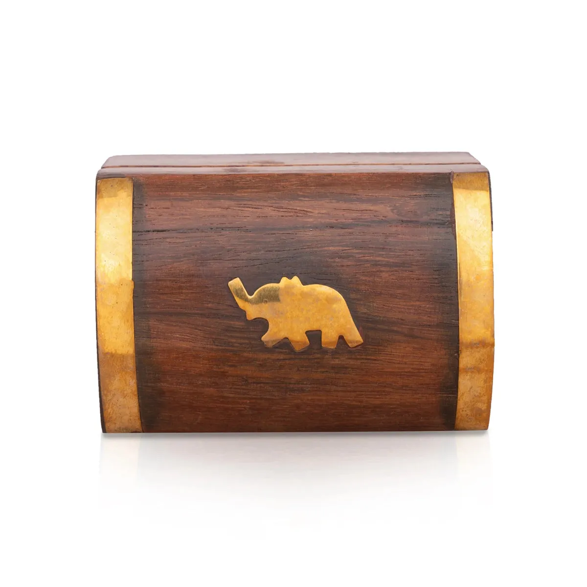 Jewel Box - 2 x 3 Inches | Half Round Shape Storage Box/ Elephant Inlaid Design Wooden Box for Women/ 100 Gms