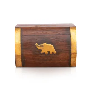 Jewel Box - 2 x 3 Inches | Half Round Shape Storage Box/ Elephant Inlaid Design Wooden Box for Women/ 100 Gms