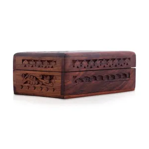 Jewel Box - 2 x 6 Inches | Hand Carved Storage Box/ Wooden Box With Trick Lock for Women