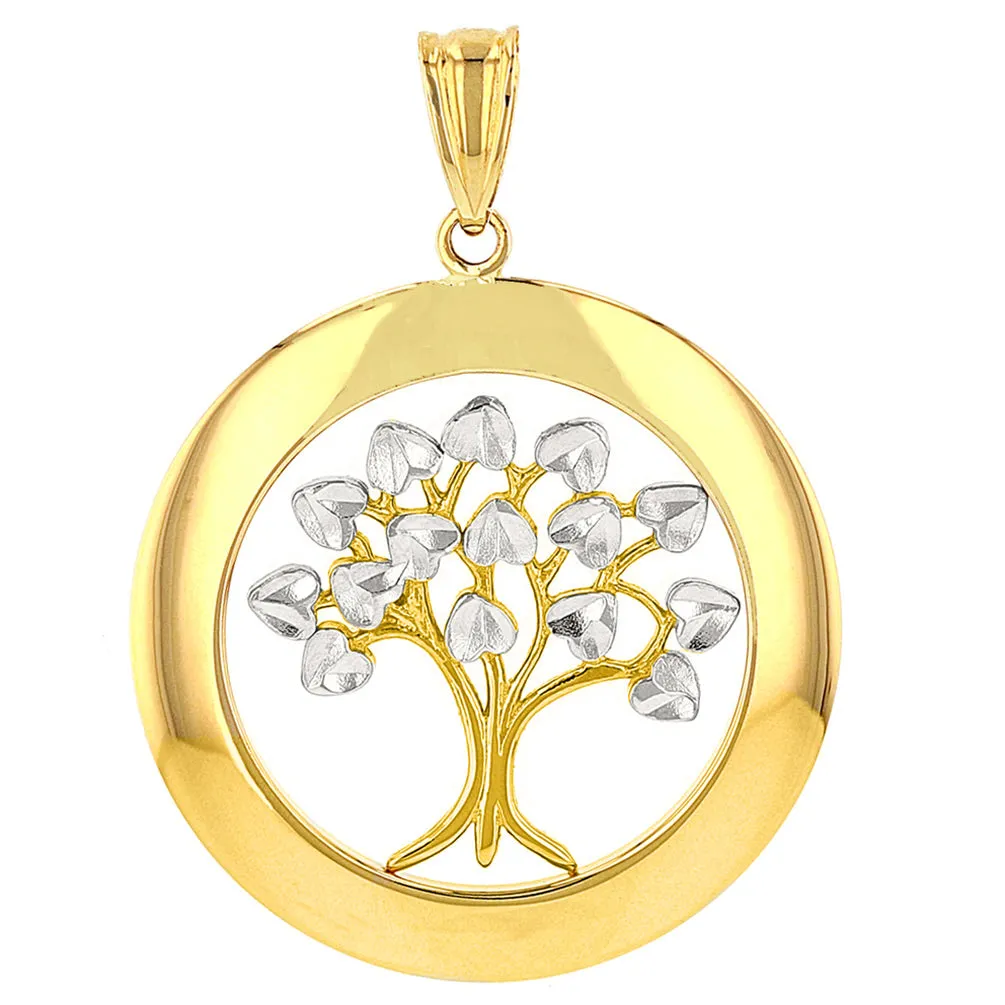 Jewelry America High Polished 14K Yellow Gold Round Tree of Life Pendant Cuban Necklace